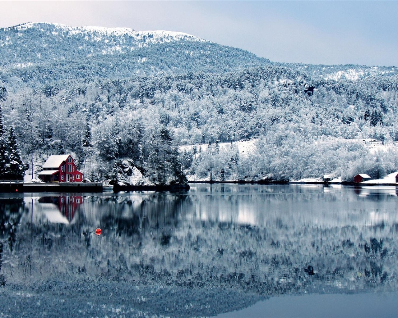 冬天的雪景，山，湖，树木，道路 高清壁纸11 - 1280x1024