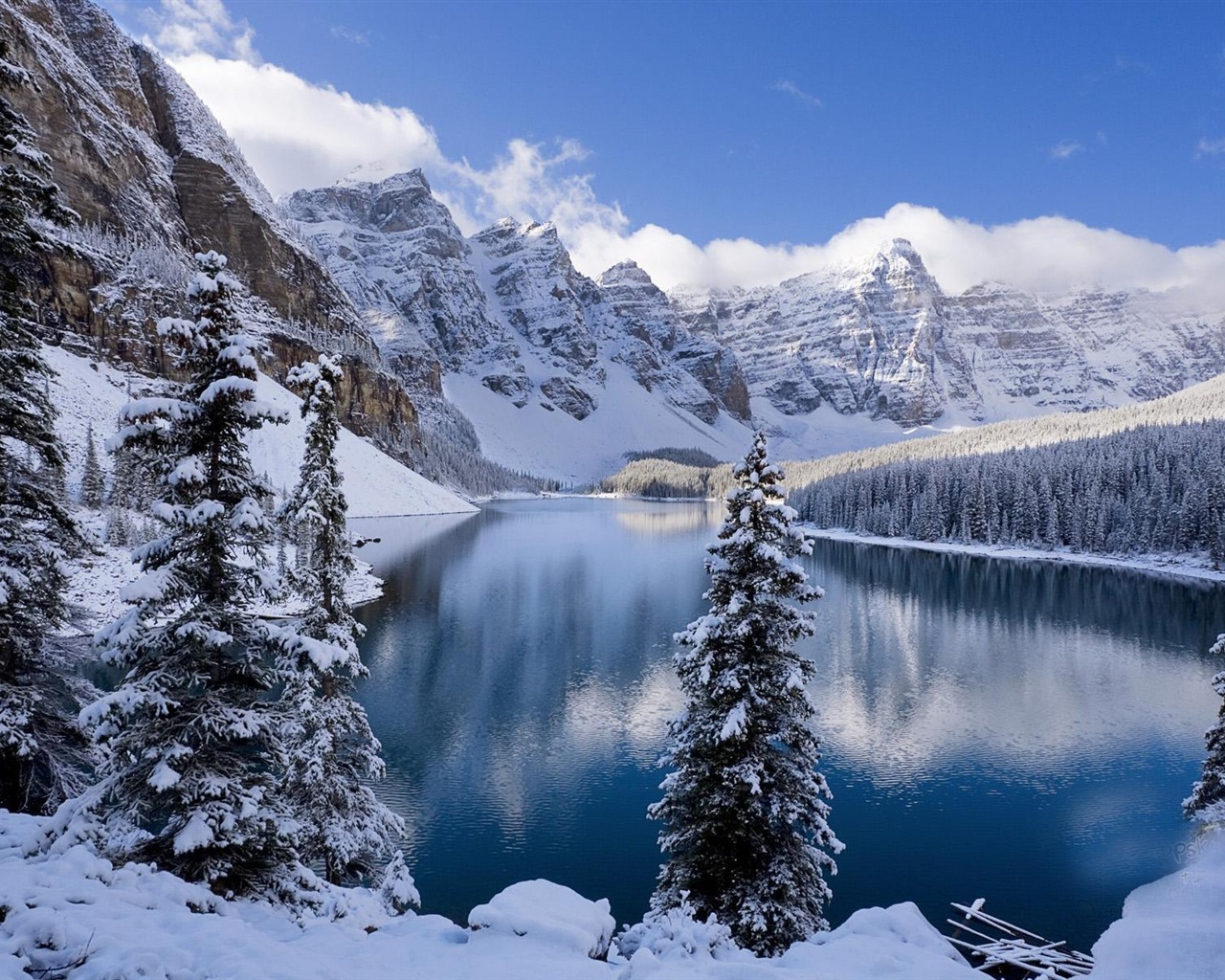 冬天的雪景，山，湖，树木，道路 高清壁纸12 - 1280x1024