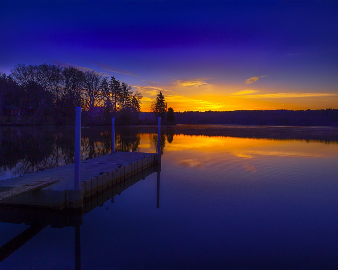 Lake a Boardwalk výhled soumraku HD tapety na plochu #3 - 1280x1024