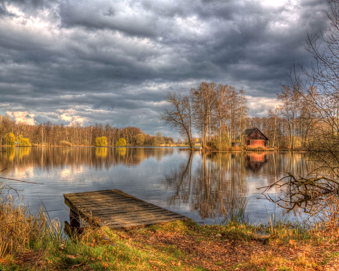 Lake a Boardwalk výhled soumraku HD tapety na plochu #7 - 1280x1024