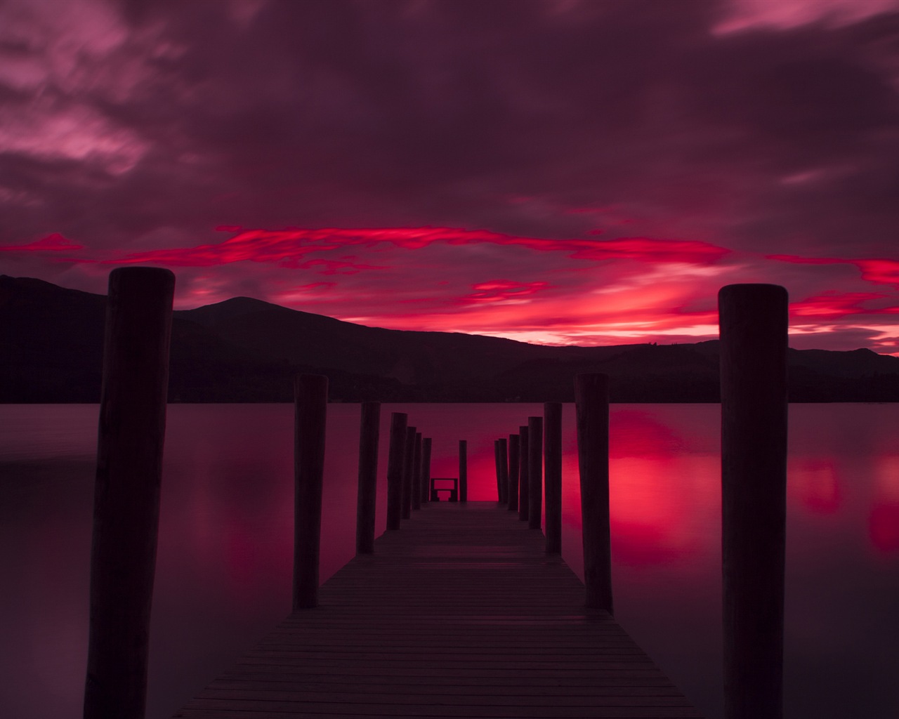 Lake a Boardwalk výhled soumraku HD tapety na plochu #8 - 1280x1024