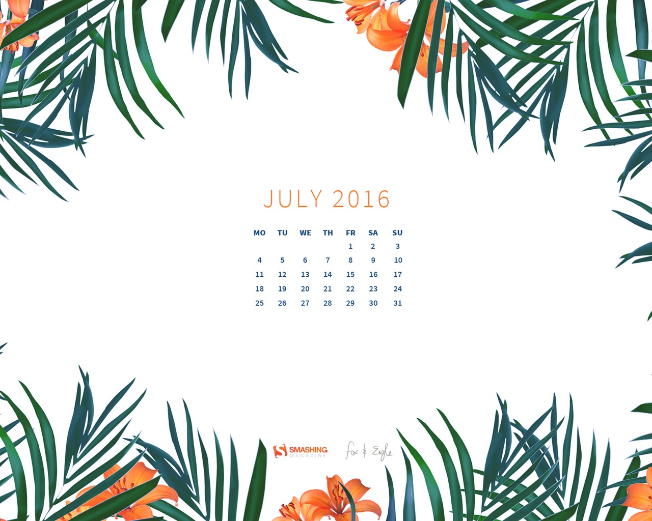 Julio 2016 fondo de pantalla de calendario (2) #20 - 1280x1024