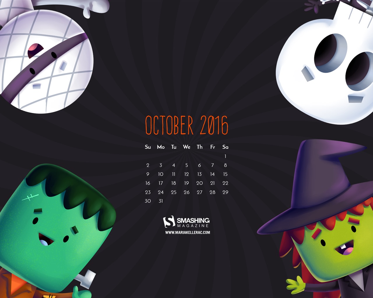 De octubre de el año 2016 fondo de pantalla de calendario (2) #6 - 1280x1024