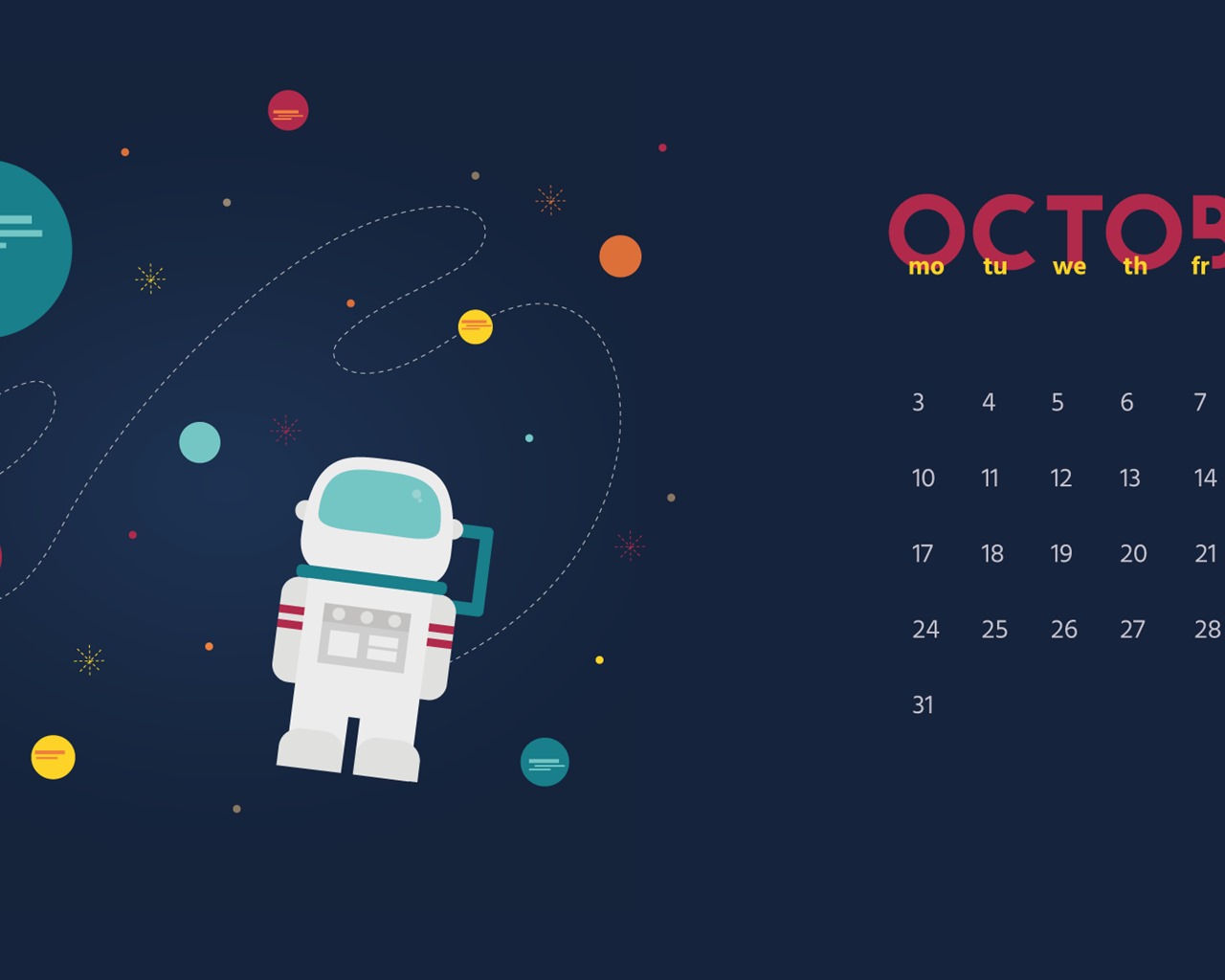 De octubre de el año 2016 fondo de pantalla de calendario (2) #18 - 1280x1024
