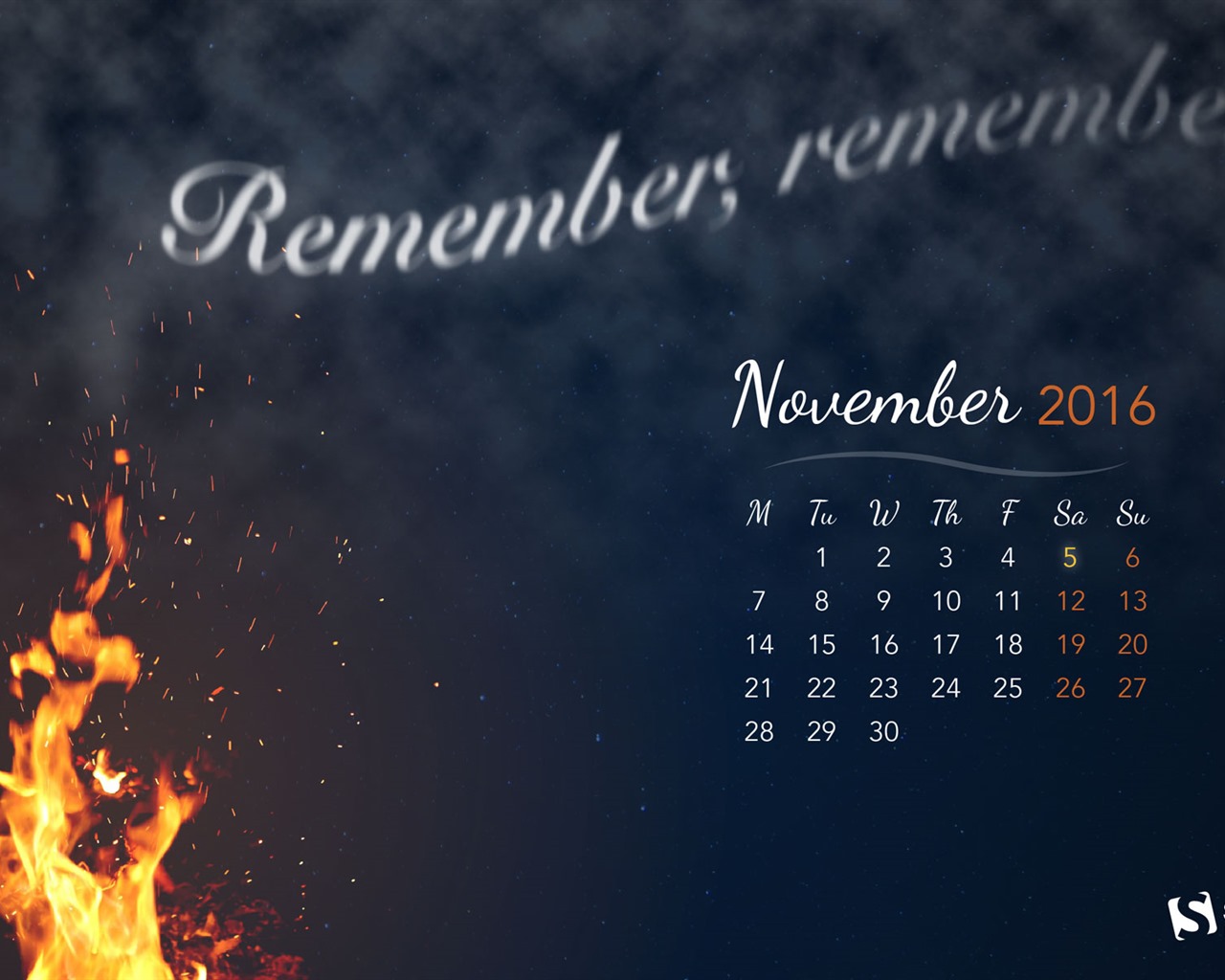 Fondo de escritorio del calendario de noviembre de 2016 (2) #17 - 1280x1024