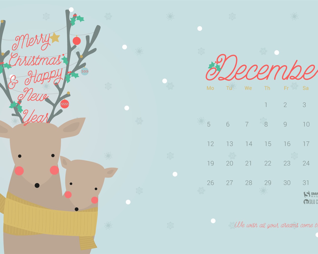 Fondo de escritorio del calendario de la Navidad de diciembre de 2016 (1) #10 - 1280x1024