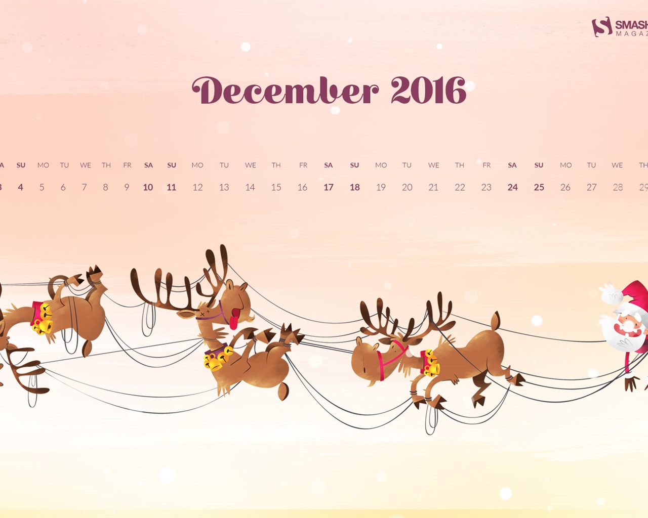 December 2016 Christmas theme calendar wallpaper (1) #13 - 1280x1024