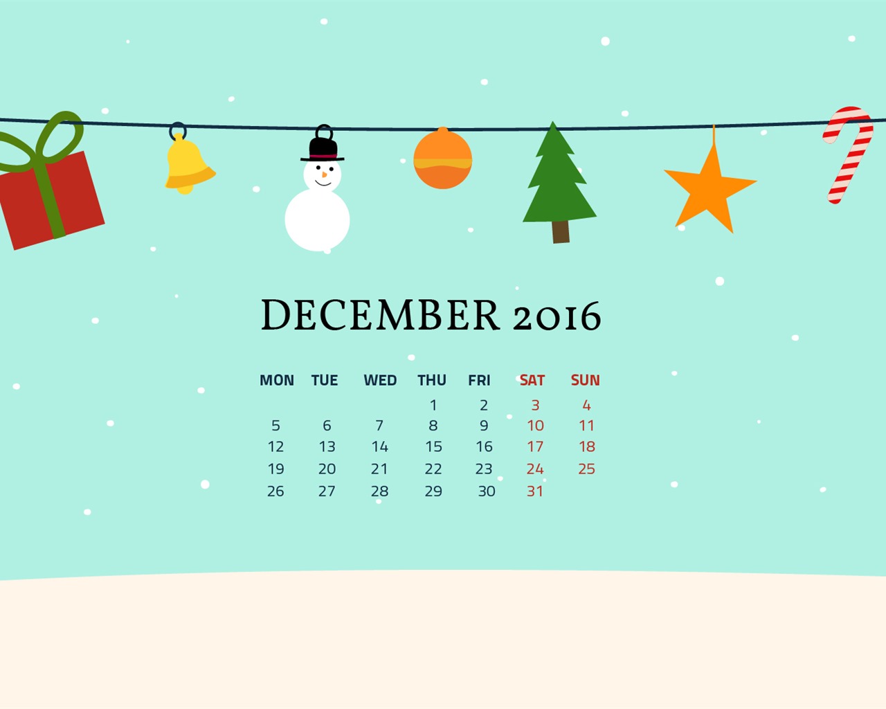 Fondo de escritorio del calendario de la Navidad de diciembre de 2016 (1) #14 - 1280x1024