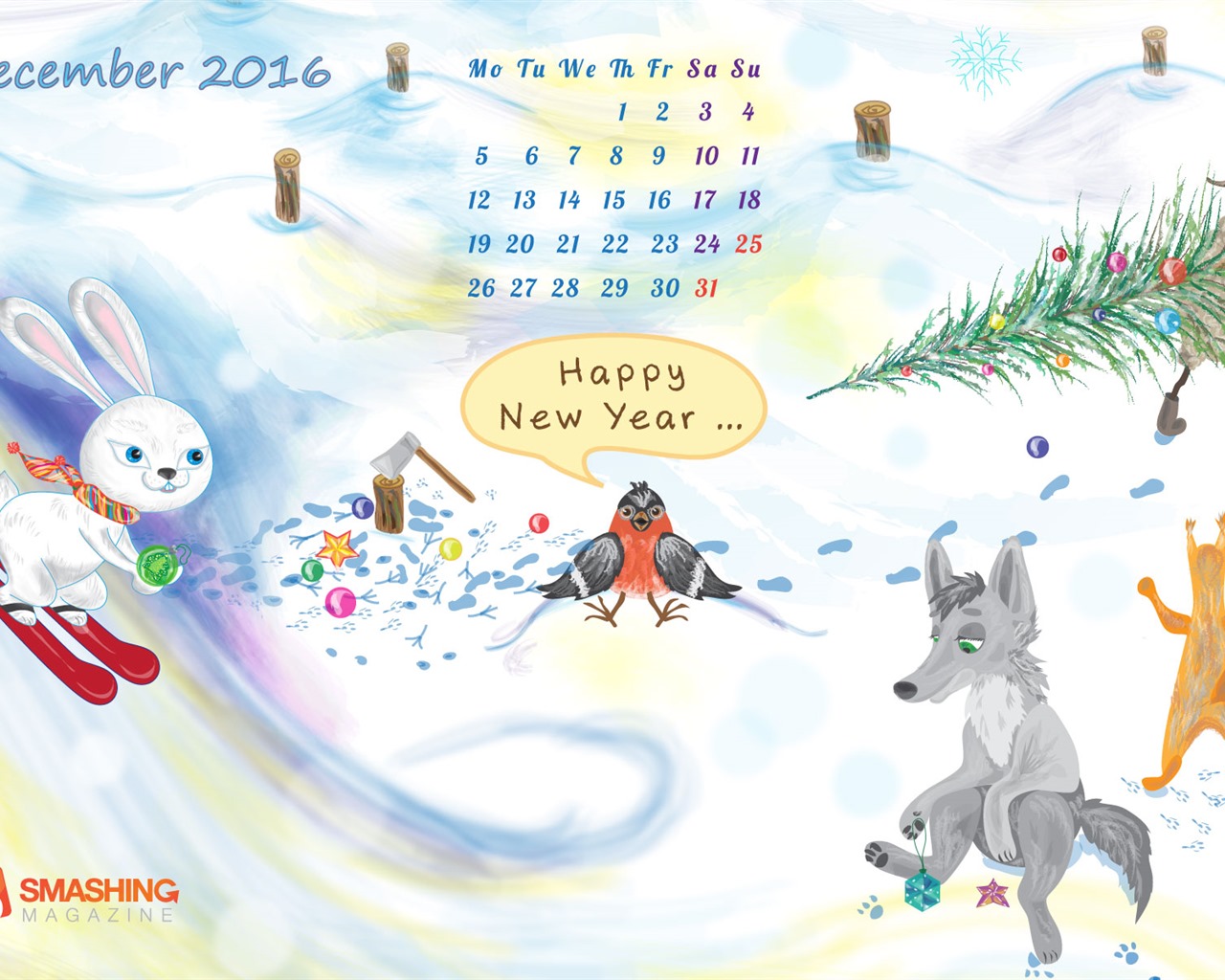 December 2016 Christmas theme calendar wallpaper (1) #27 - 1280x1024