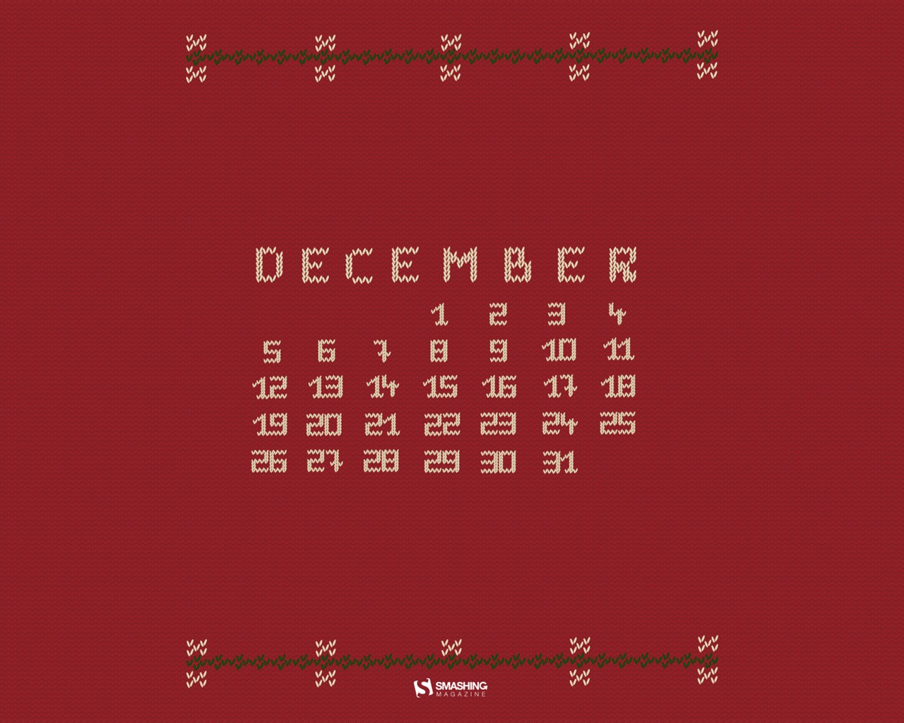 2016年12月 圣诞主题月历壁纸(二)12 - 1280x1024