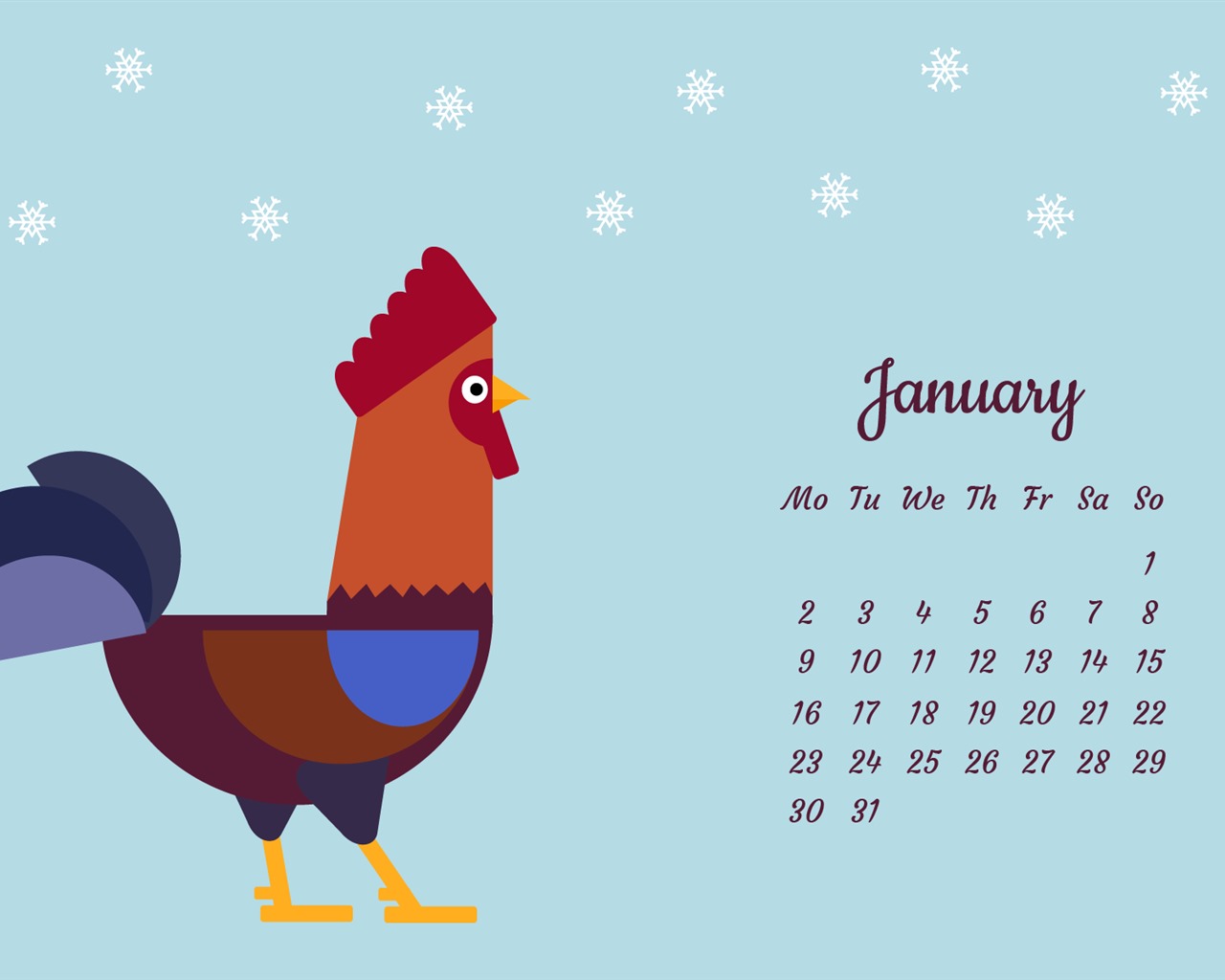 Январь 2017 обои календарь (2) #15 - 1280x1024