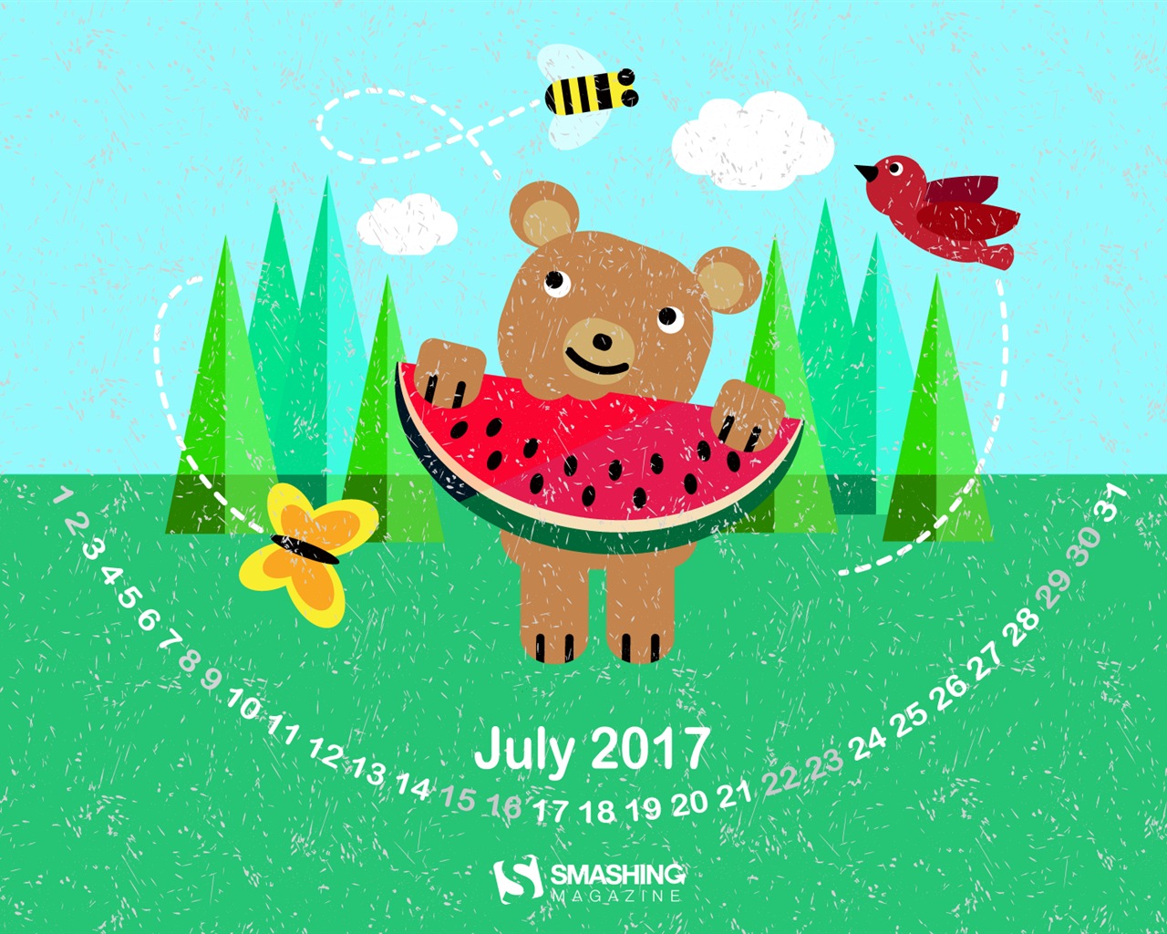 Fondo de escritorio del calendario de julio de 2017 #22 - 1280x1024