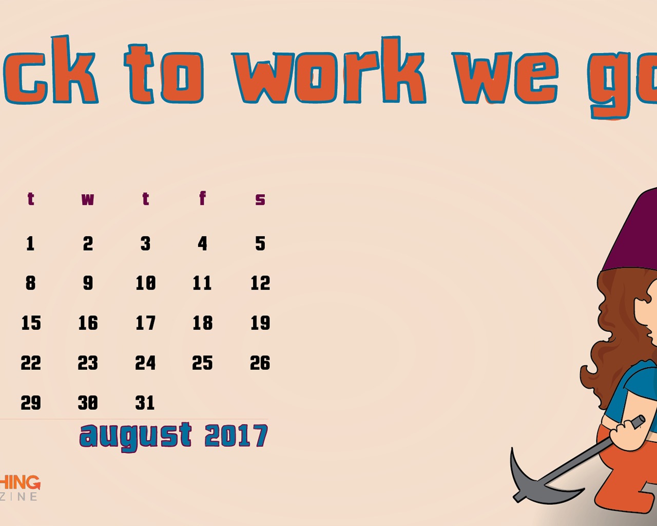 Fondo de escritorio del calendario de agosto de 2017 #3 - 1280x1024