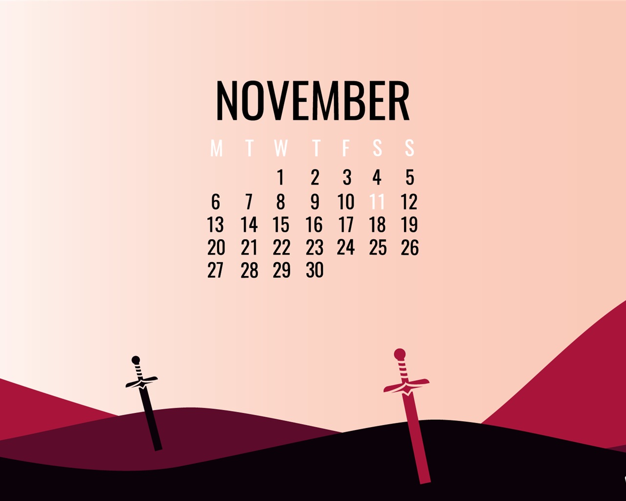 2017年11月のカレンダーの壁紙 #2 - 1280x1024