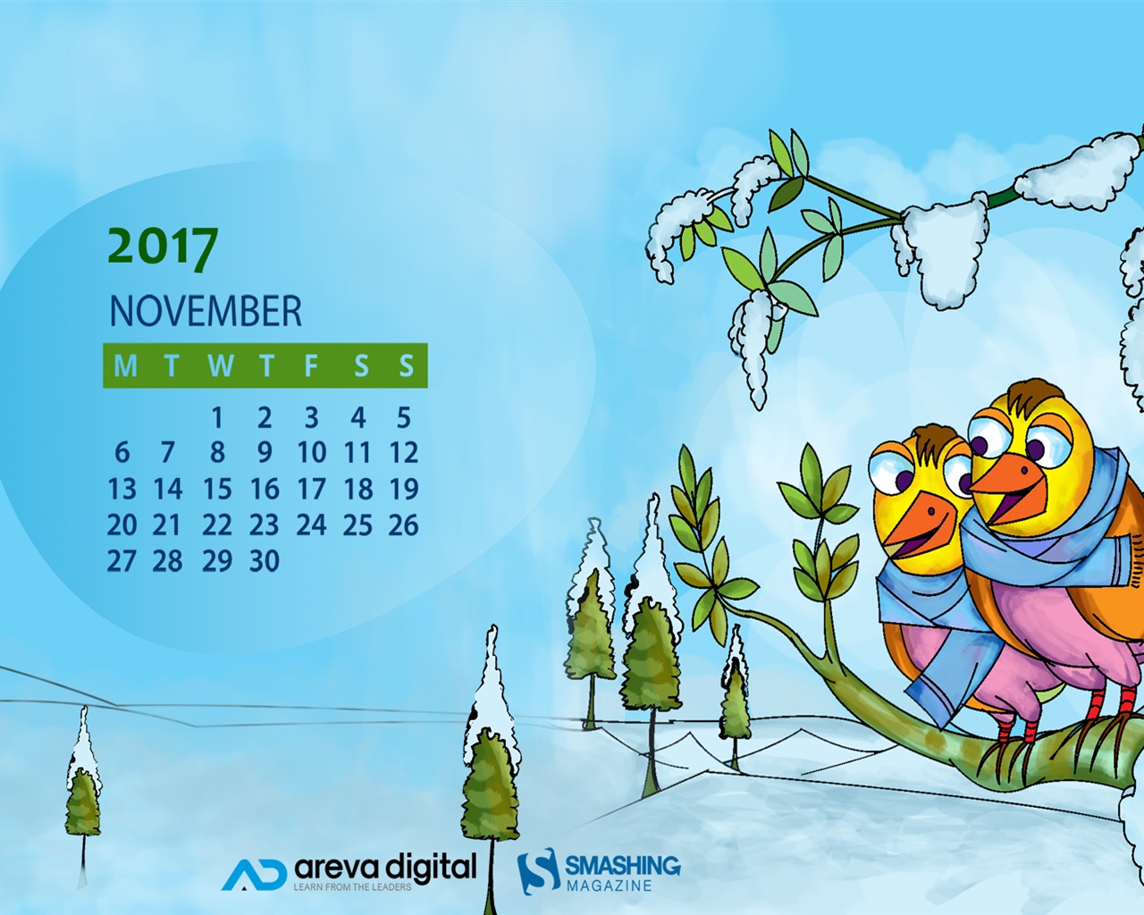2017年11月のカレンダーの壁紙 #27 - 1280x1024