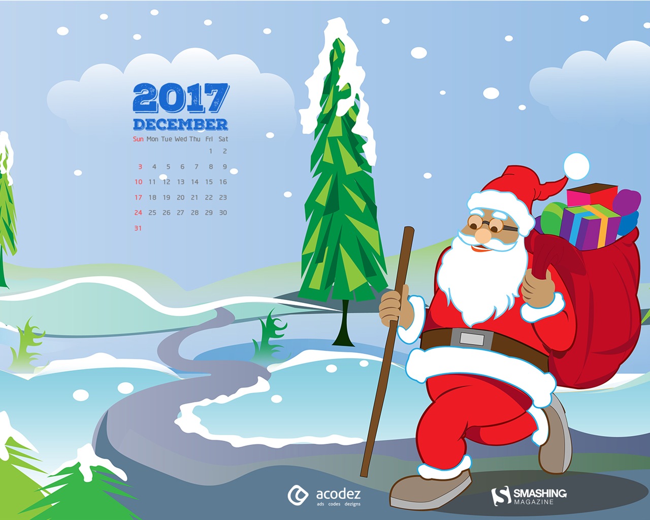 2017年12月のカレンダー壁紙 #17 - 1280x1024