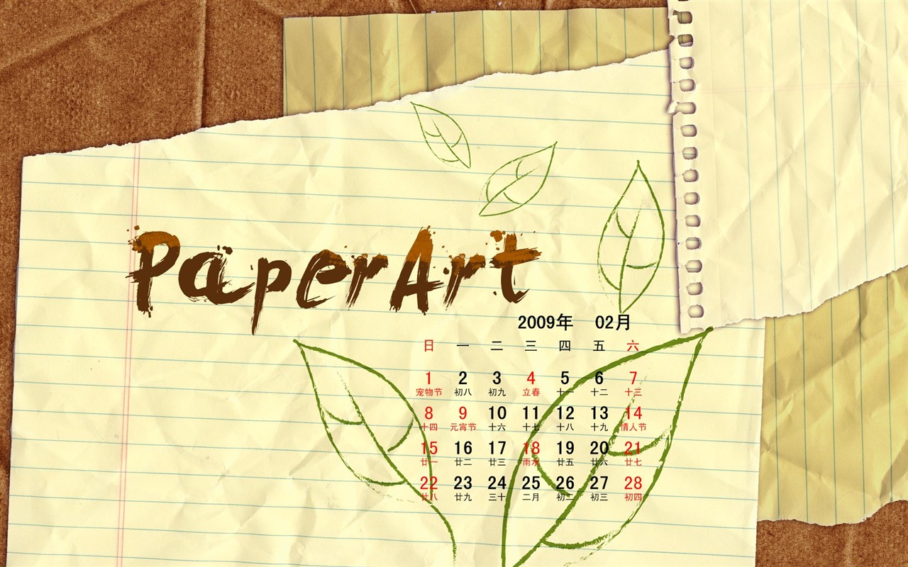 PaperArt 09 roků v kalendáři wallpaper února #27 - 1280x800