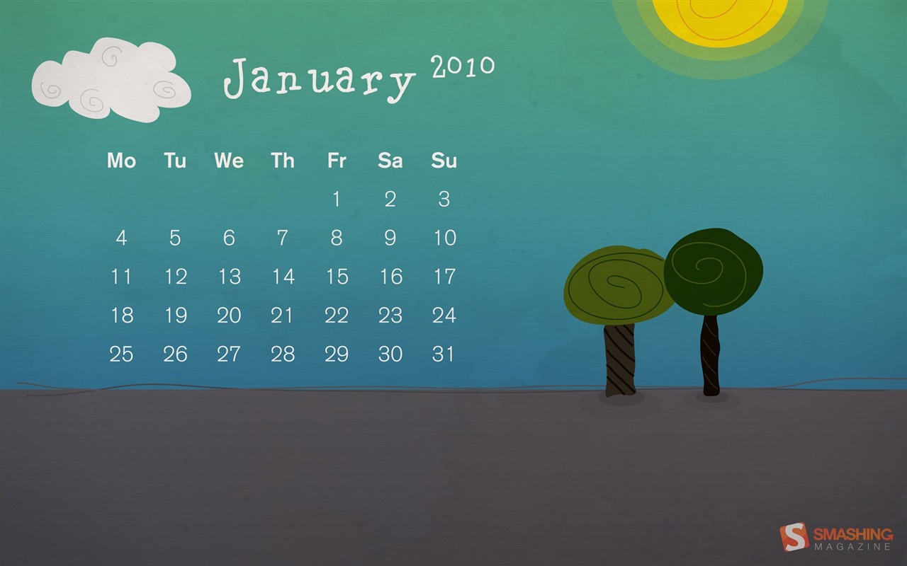 Enero 2010 Calendario de Escritorio #11 - 1280x800