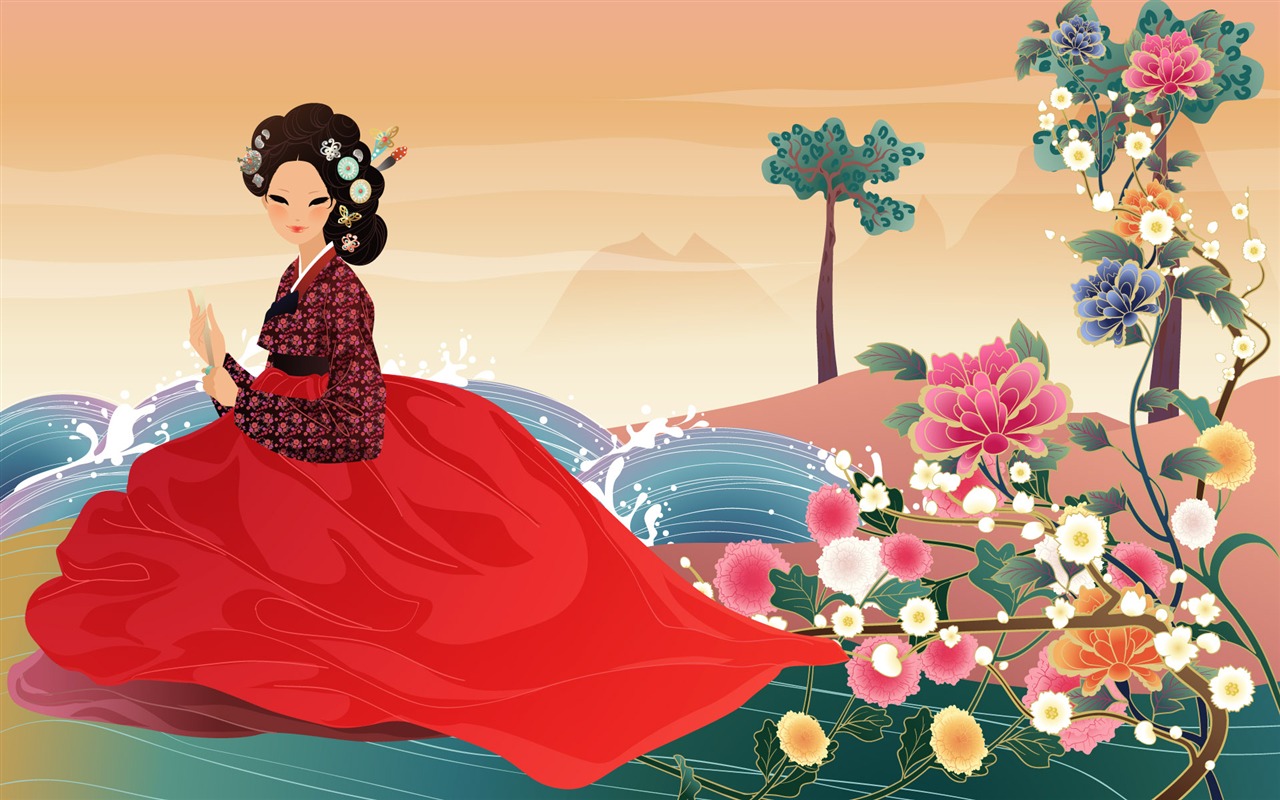 Vector wallpaper of Korean women (1) #20 - 1280x800