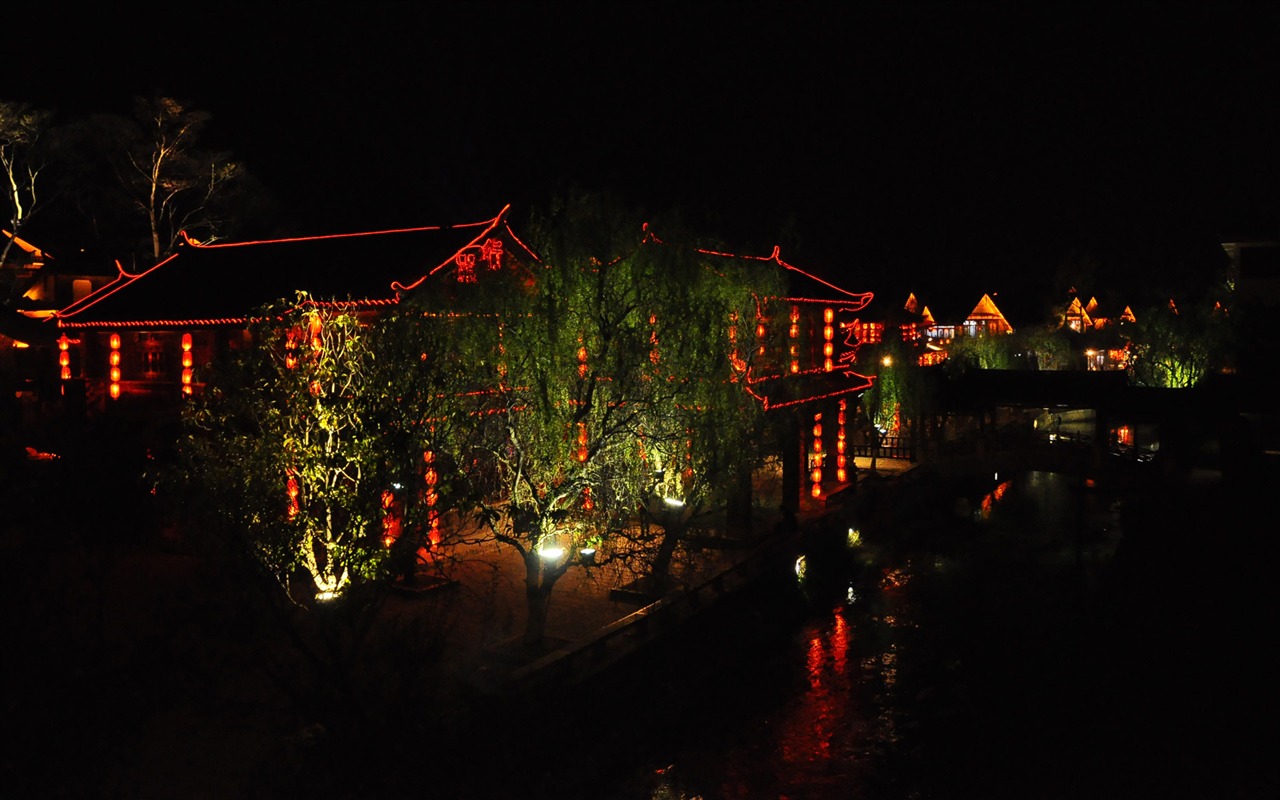 Antigua ciudad de Lijiang nocturno (Antiguo obras Hong OK) #10 - 1280x800