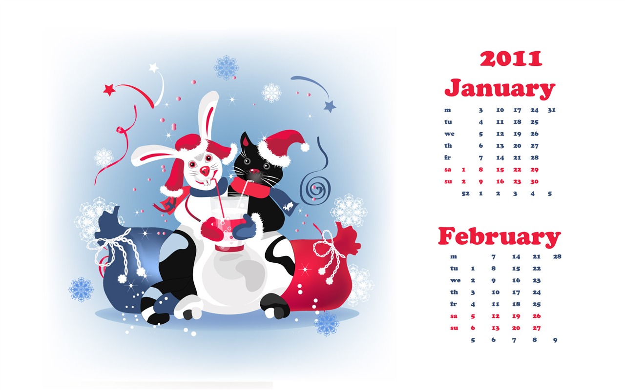 Год Кролика 2011 календарь обои (2) #14 - 1280x800