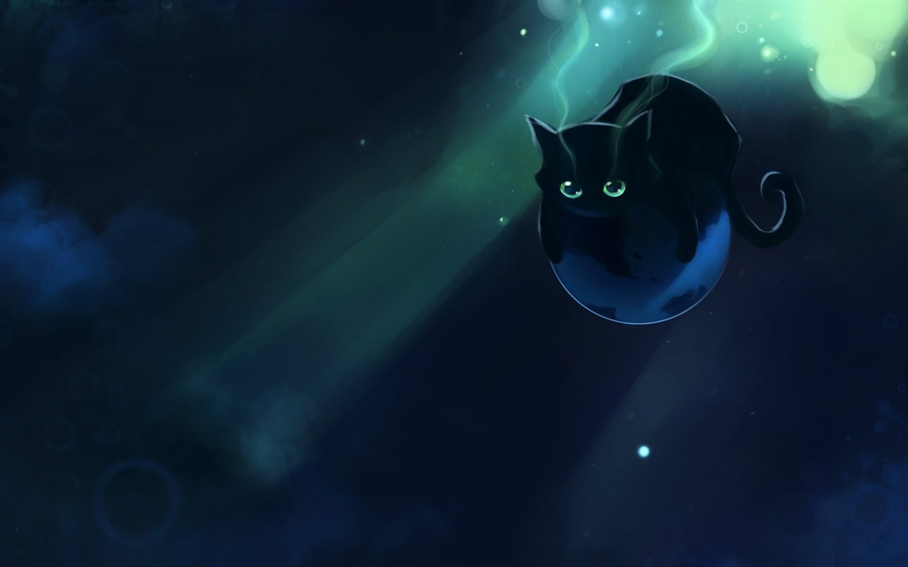 Apofiss маленький черный кот обои иллюстрации акварелью #4 - 1280x800