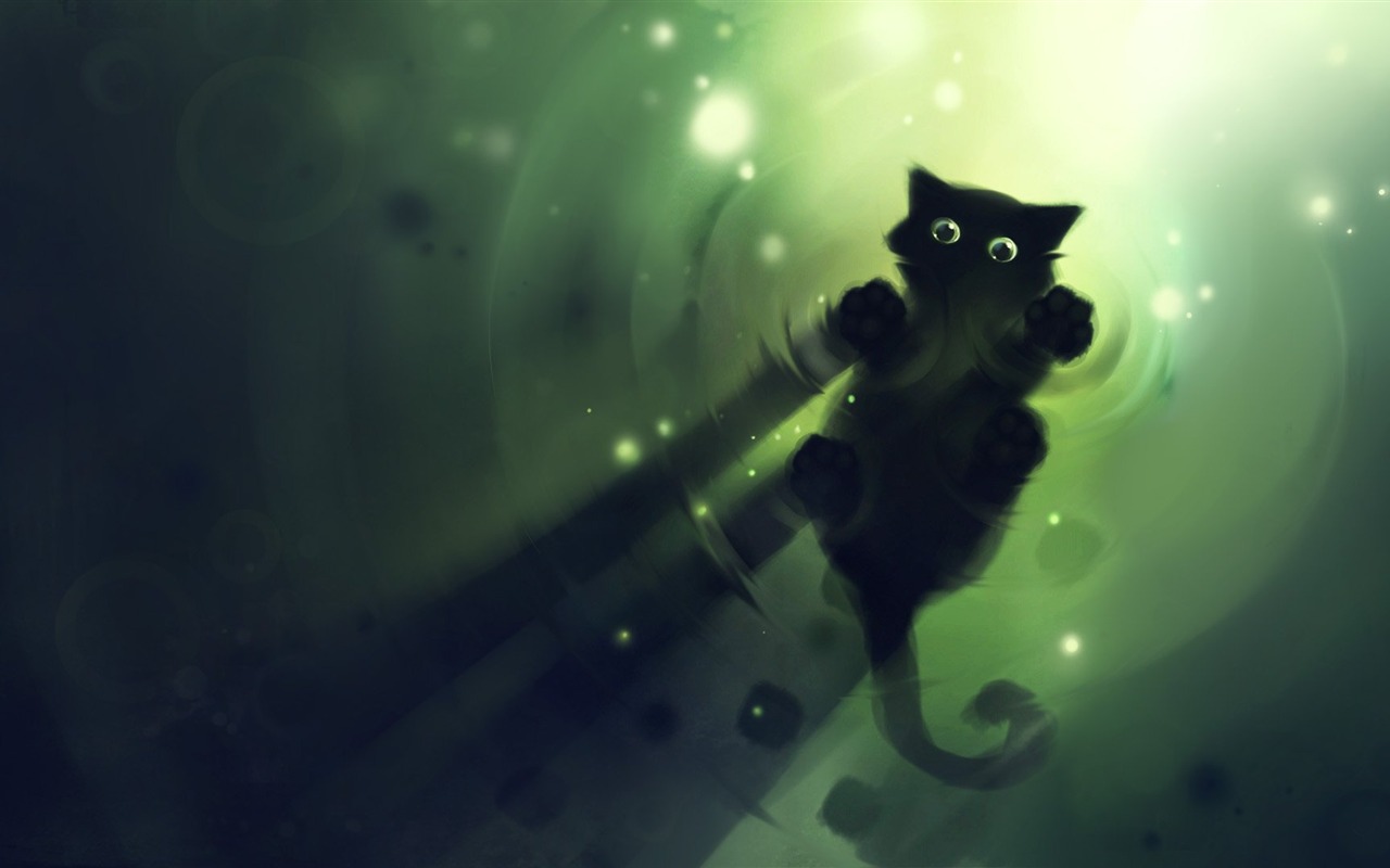 Apofiss маленький черный кот обои иллюстрации акварелью #9 - 1280x800