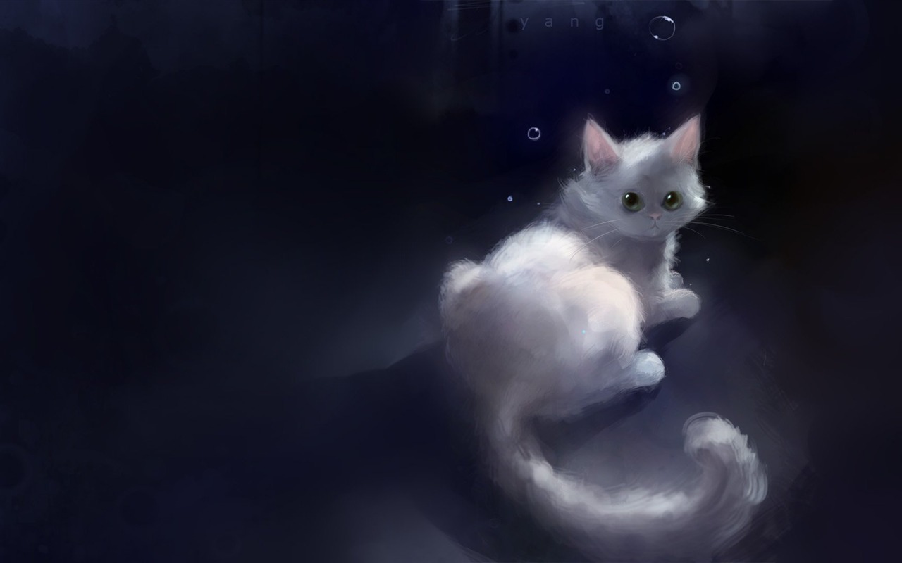 Apofiss маленький черный кот обои иллюстрации акварелью #20 - 1280x800