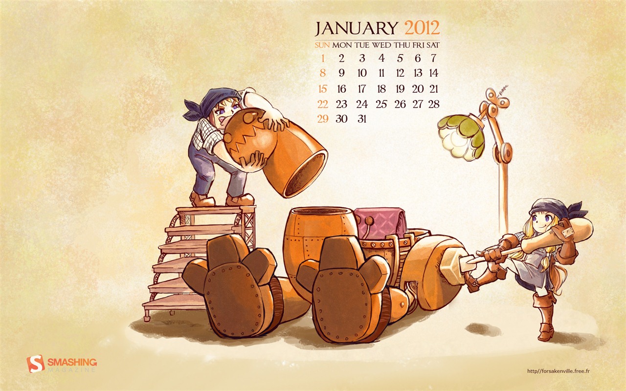 Январь 2012 Календарь Обои #3 - 1280x800