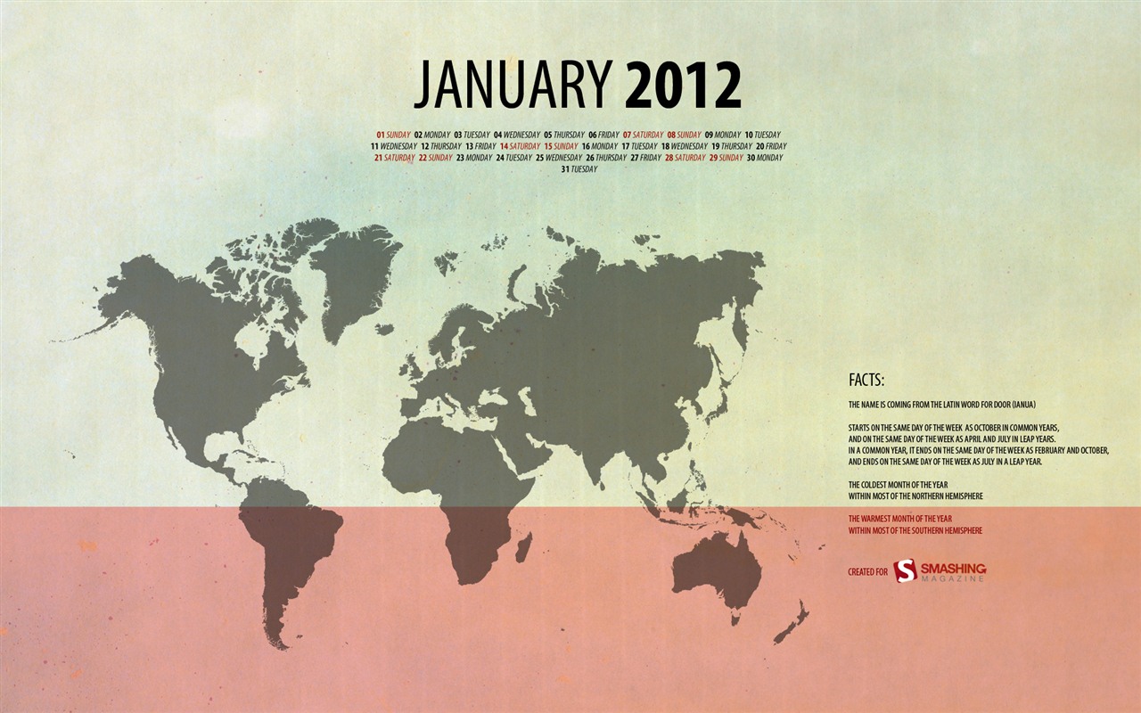 Январь 2012 Календарь Обои #10 - 1280x800