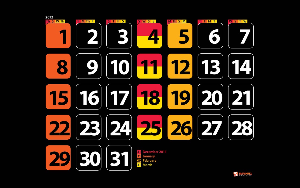 Январь 2012 Календарь Обои #11 - 1280x800