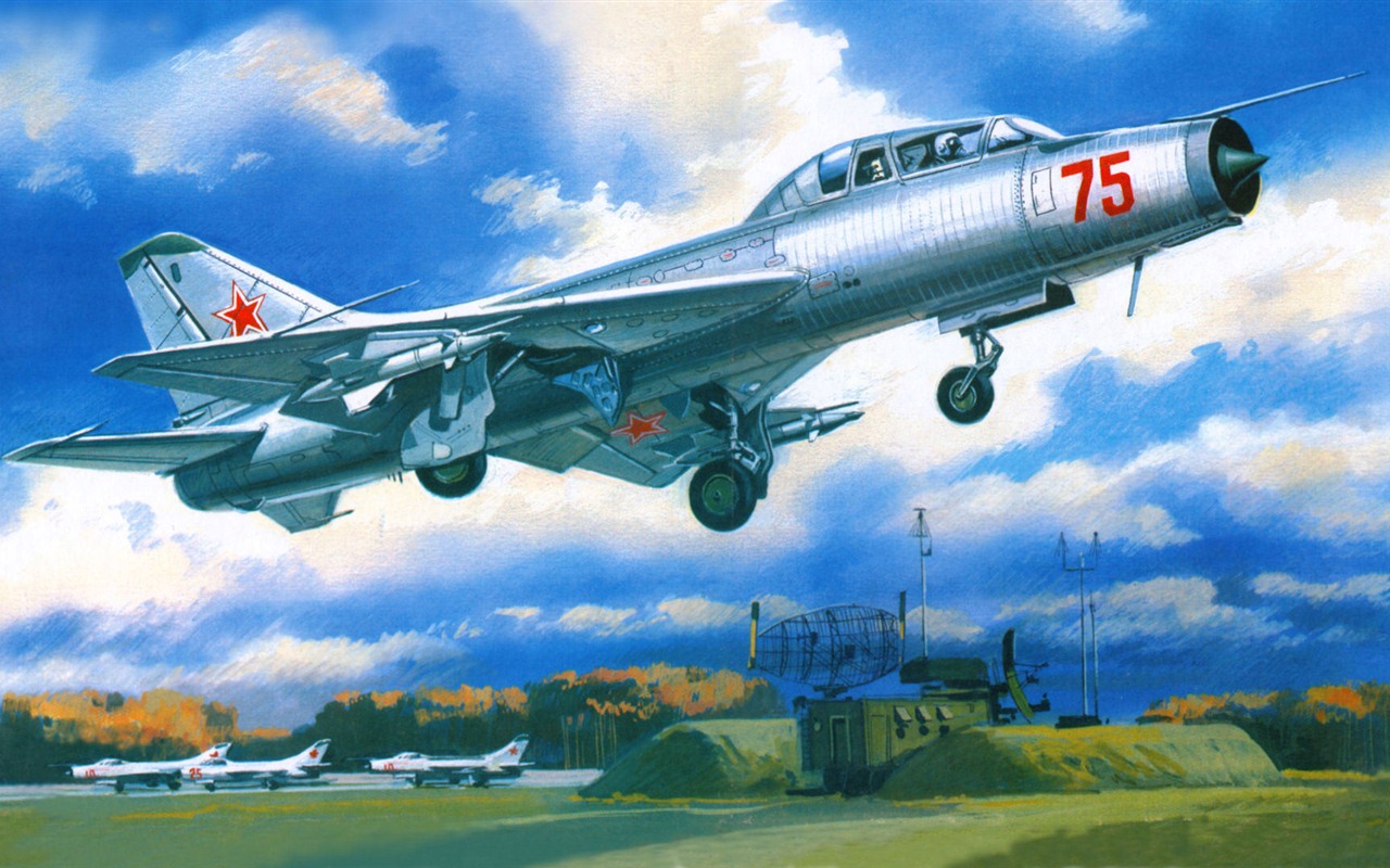 空中飞行的军用飞机 精美绘画壁纸9 - 1280x800