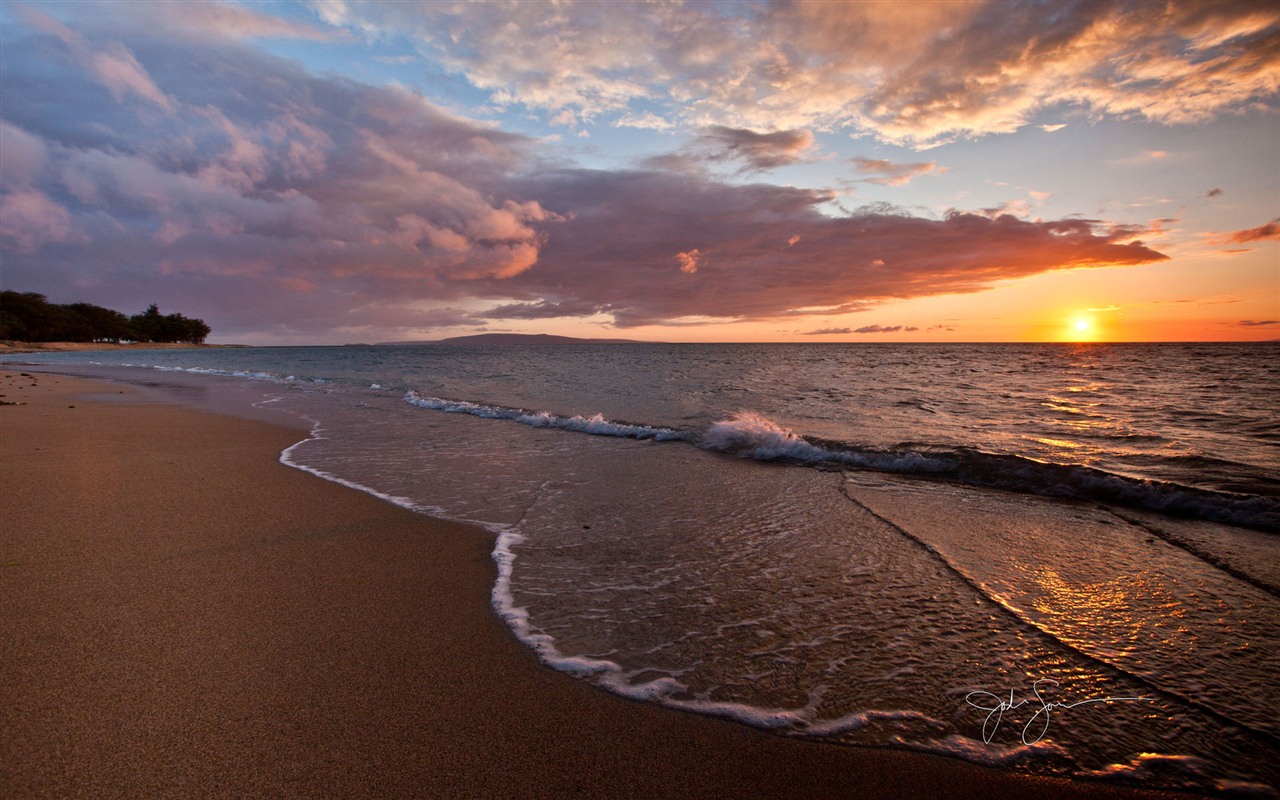 Windows 7 壁紙：海灘的日落日出 #7 - 1280x800
