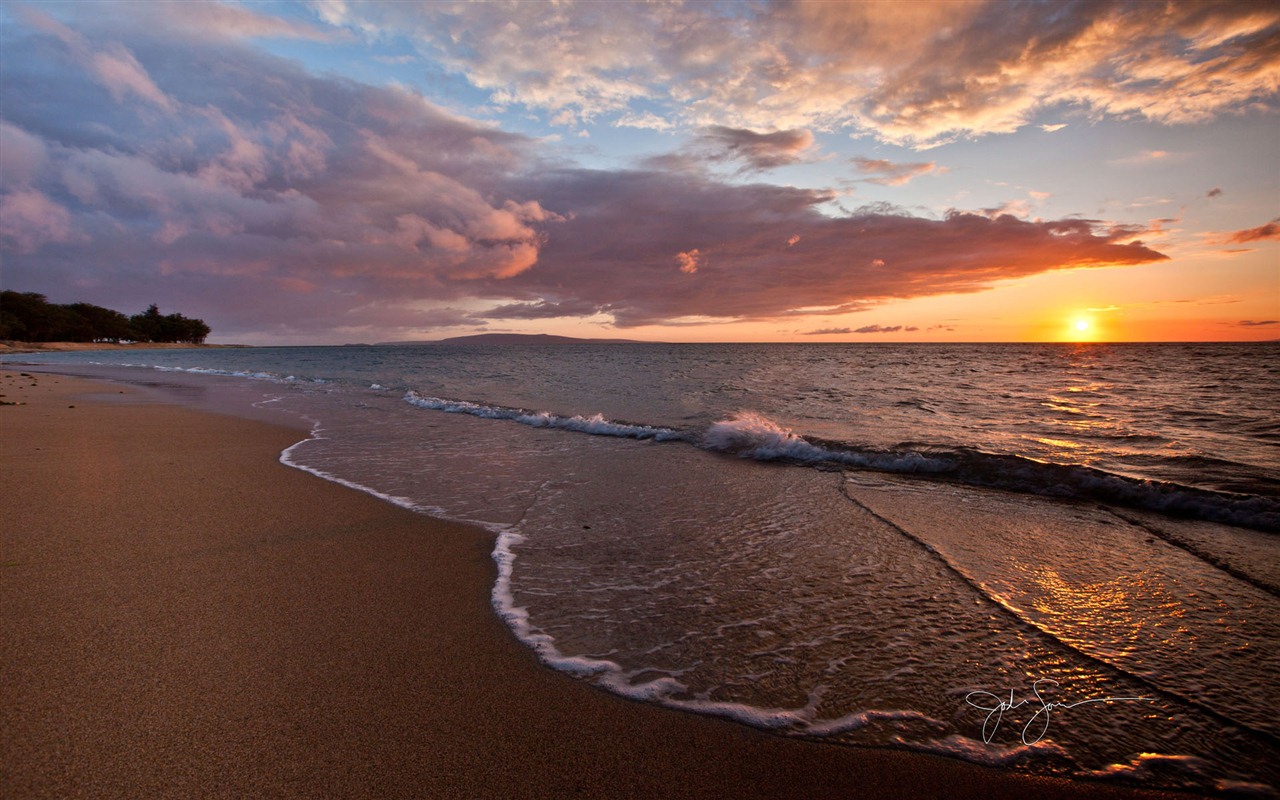 Windows 7 壁纸：海滩的日落日出7 - 1280x800