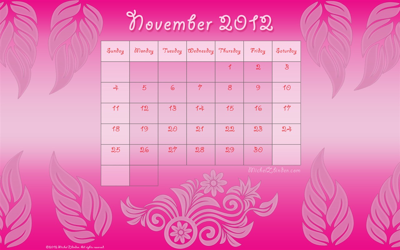 2012年11月カレンダー壁紙（1） #3 - 1280x800