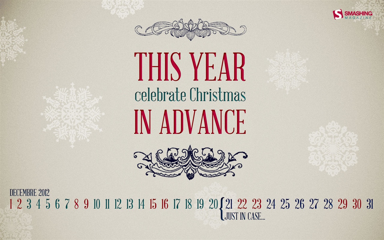 December 2012 Calendar wallpaper (1) #10 - 1280x800