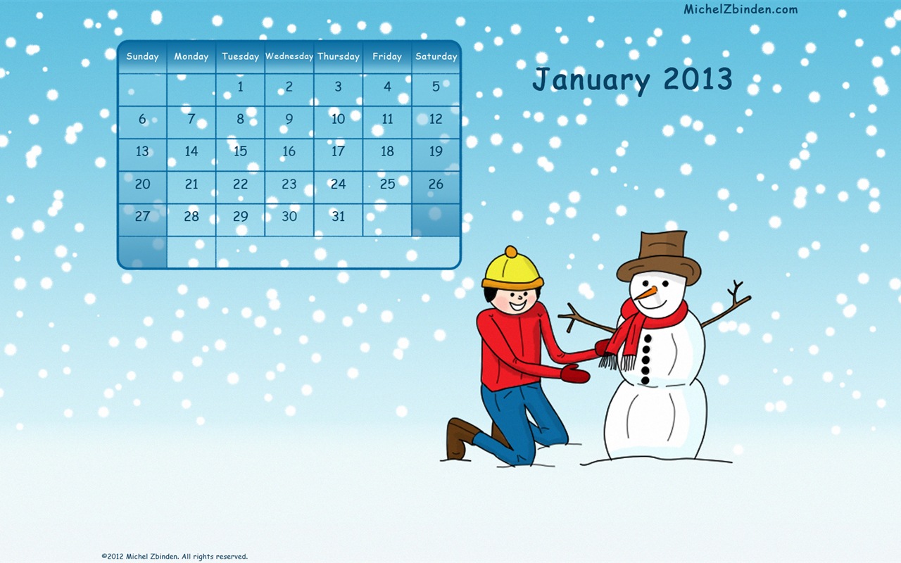 January 2013 Calendar wallpaper (1) #10 - 1280x800