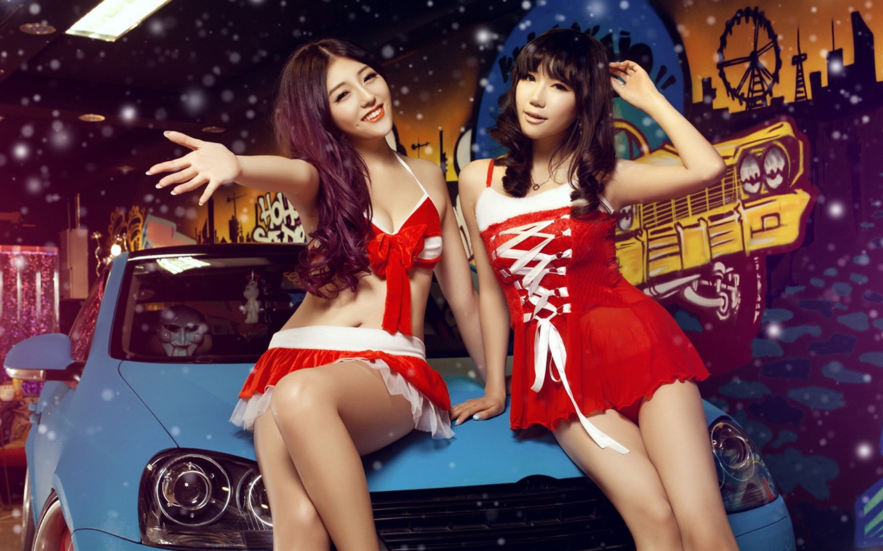 Novoroční slavnostní červená šaty krásné modely aut HD Tapety na plochu #5 - 1280x800