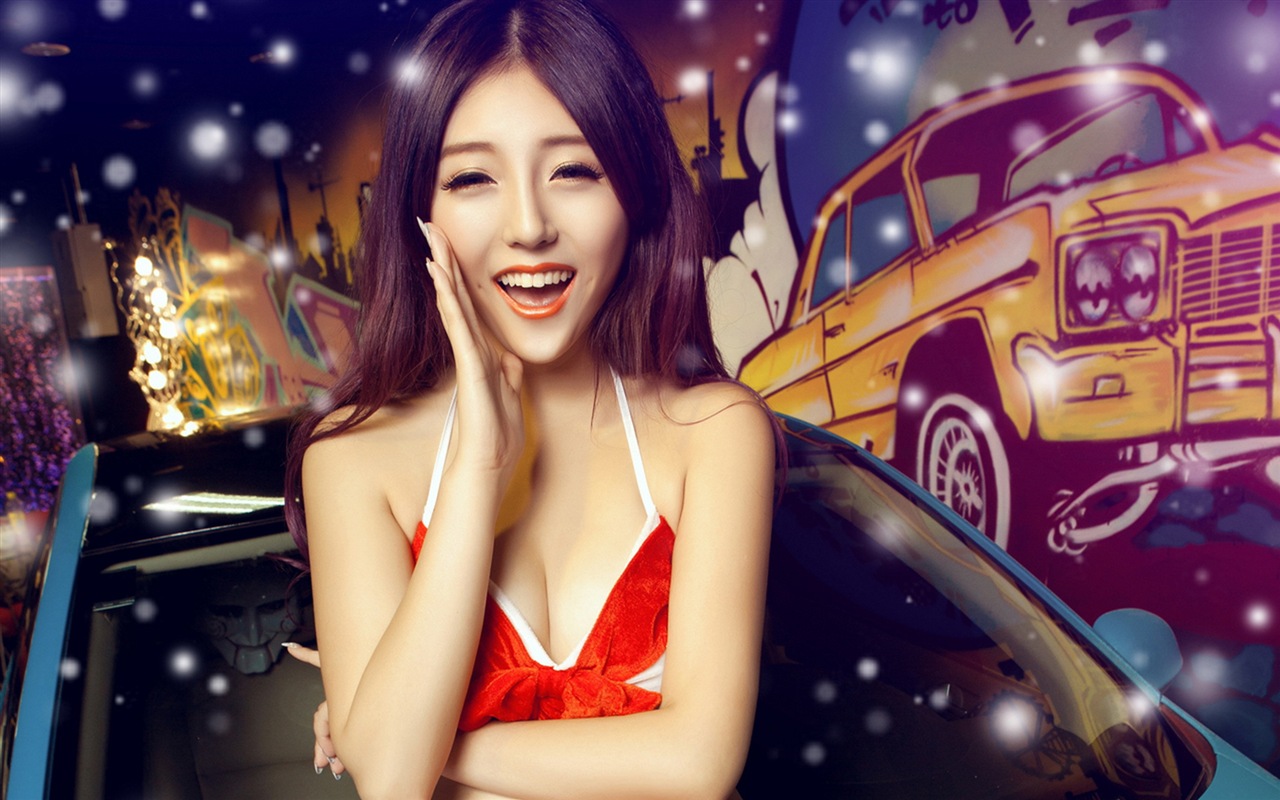 Neujahr festlichen roten Kleid schöne Automodelle HD Wallpaper #15 - 1280x800