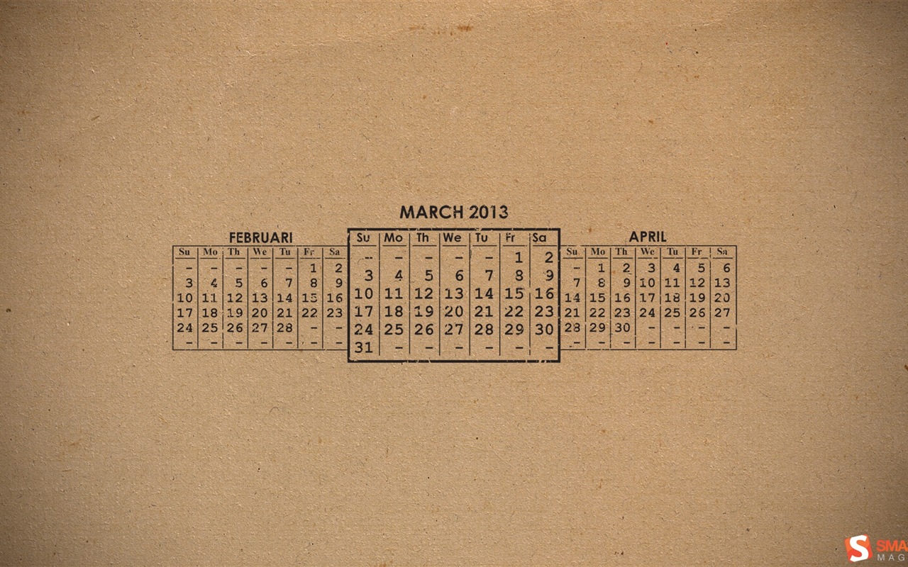 März 2013 Kalender Wallpaper (2) #6 - 1280x800