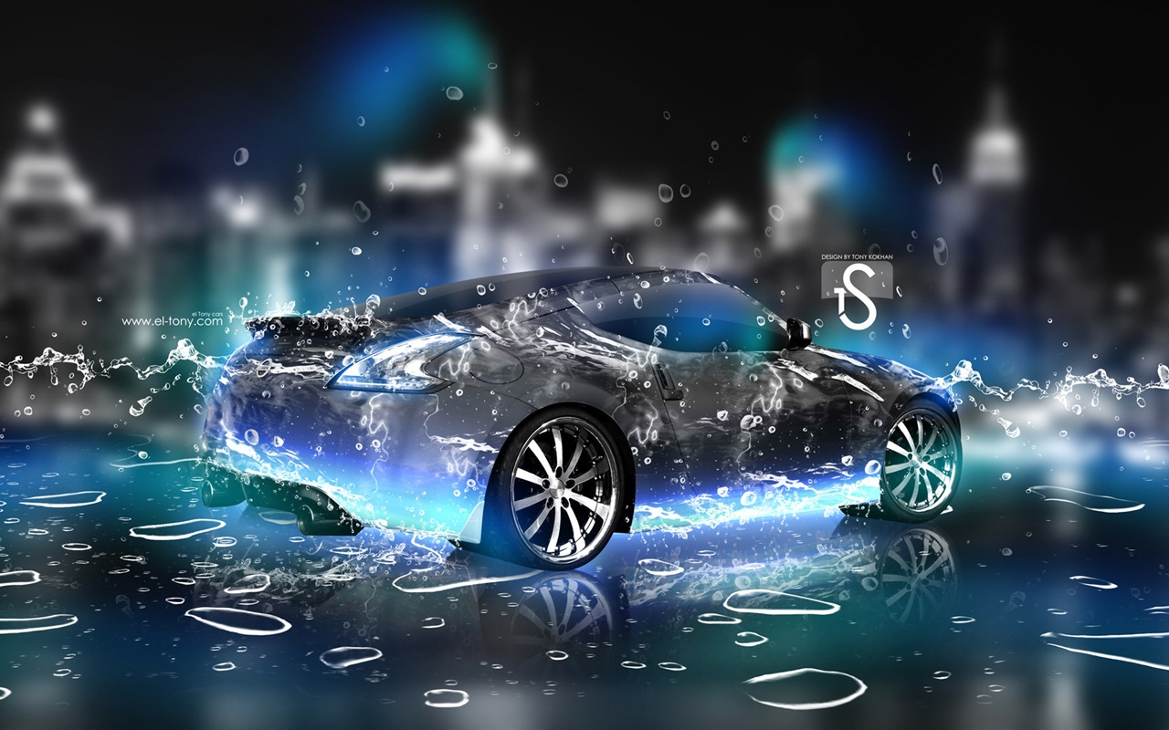 Water drops splash, beautiful car creative design wallpaper #23 - 1280x800