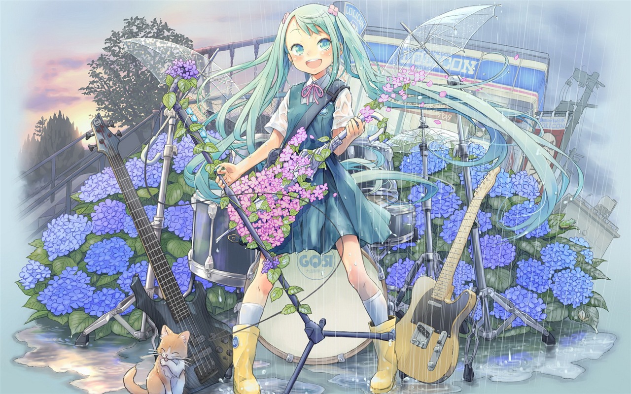 音楽ギターアニメの女の子HDの壁紙 #4 - 1280x800