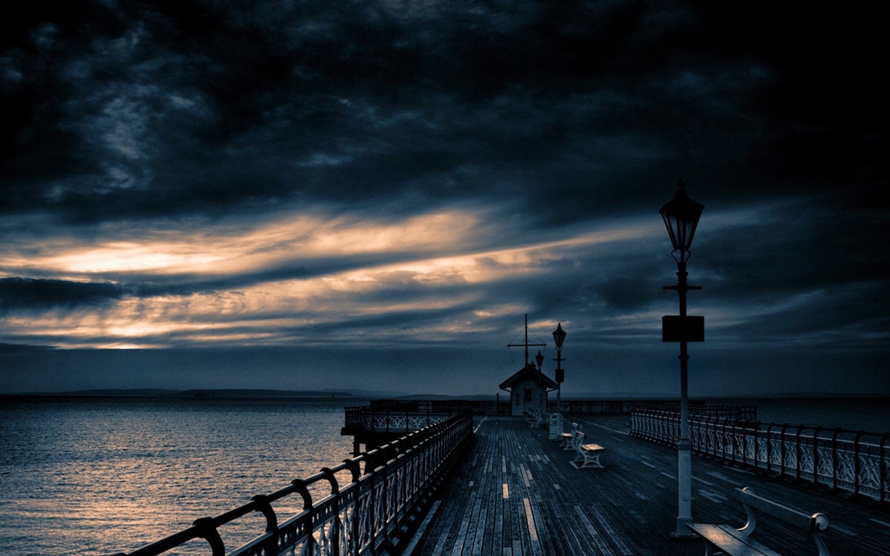 夕暮れ風景のHDの壁紙で海岸桟橋 #6 - 1280x800