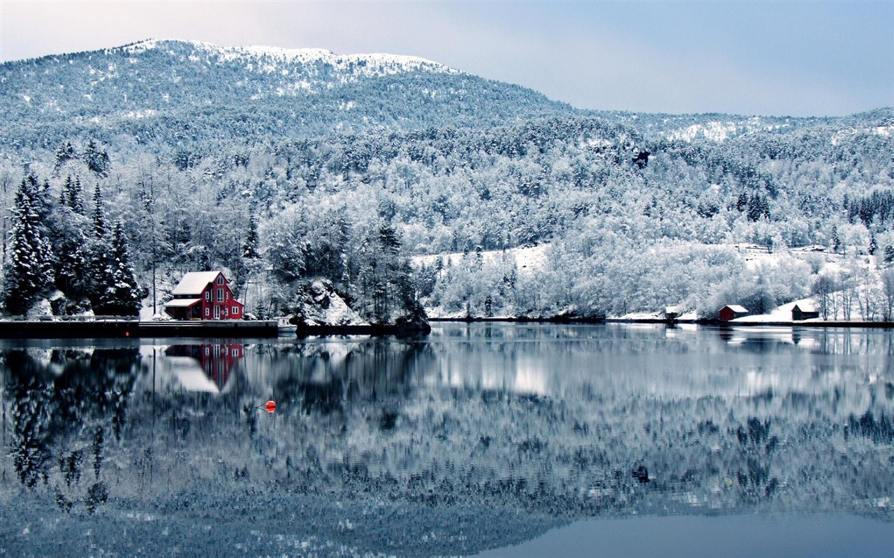 冬天的雪景，山，湖，树木，道路 高清壁纸11 - 1280x800