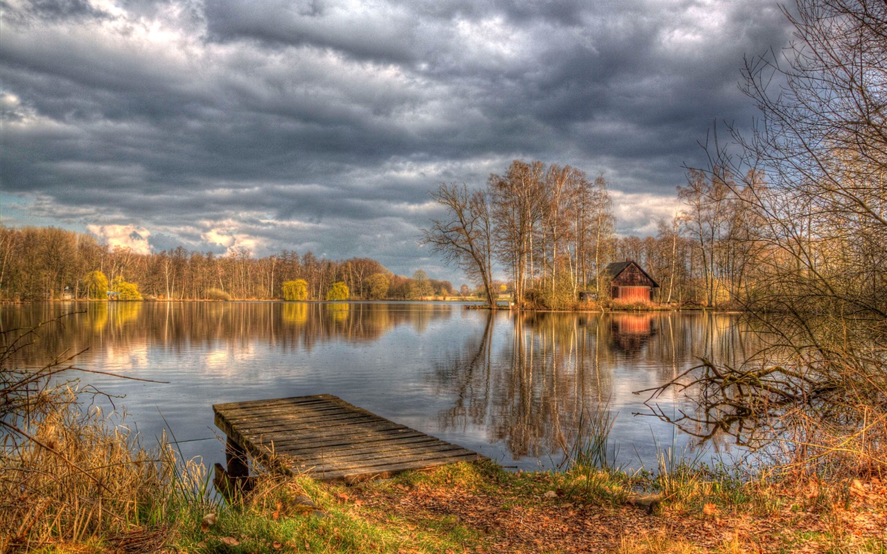 Lake a Boardwalk výhled soumraku HD tapety na plochu #7 - 1280x800