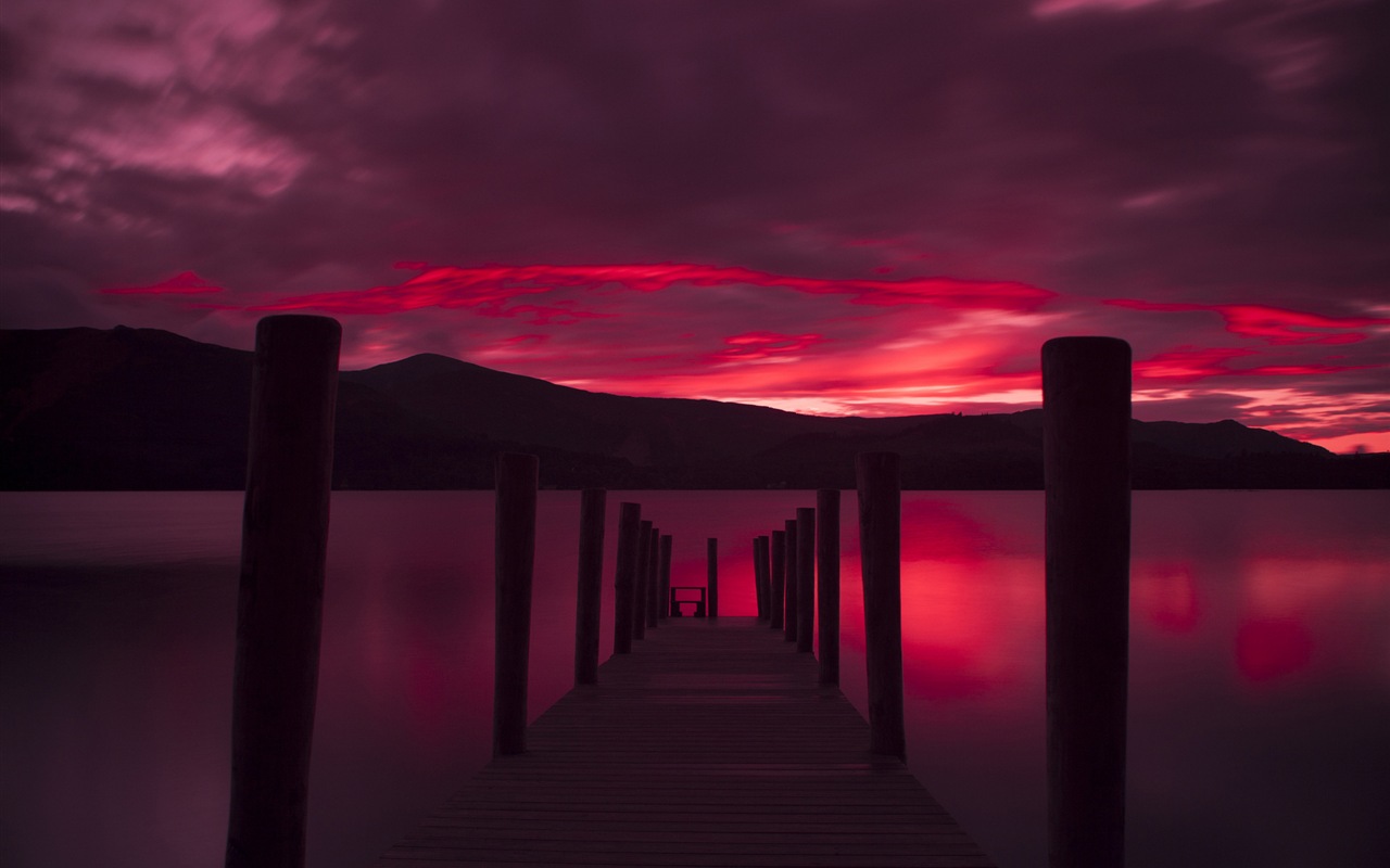 Lake a Boardwalk výhled soumraku HD tapety na plochu #8 - 1280x800