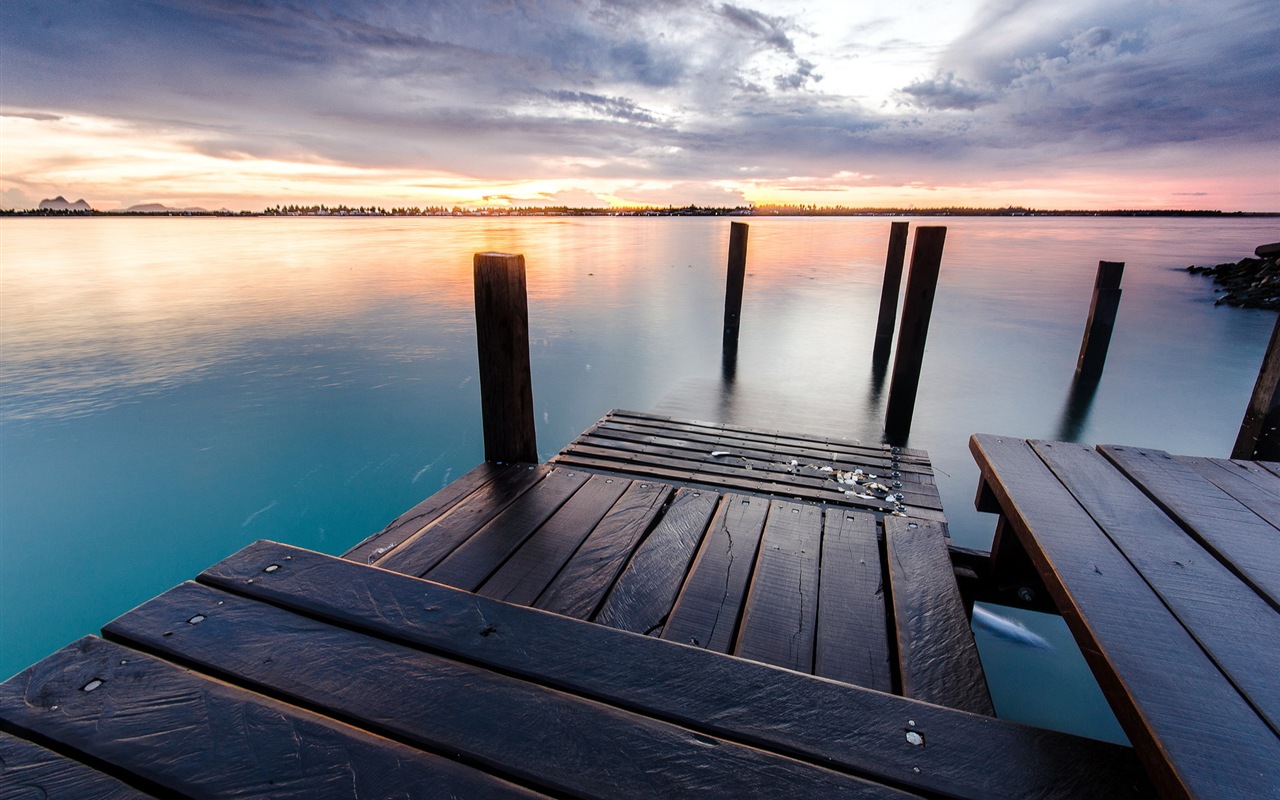 Lake a Boardwalk výhled soumraku HD tapety na plochu #19 - 1280x800