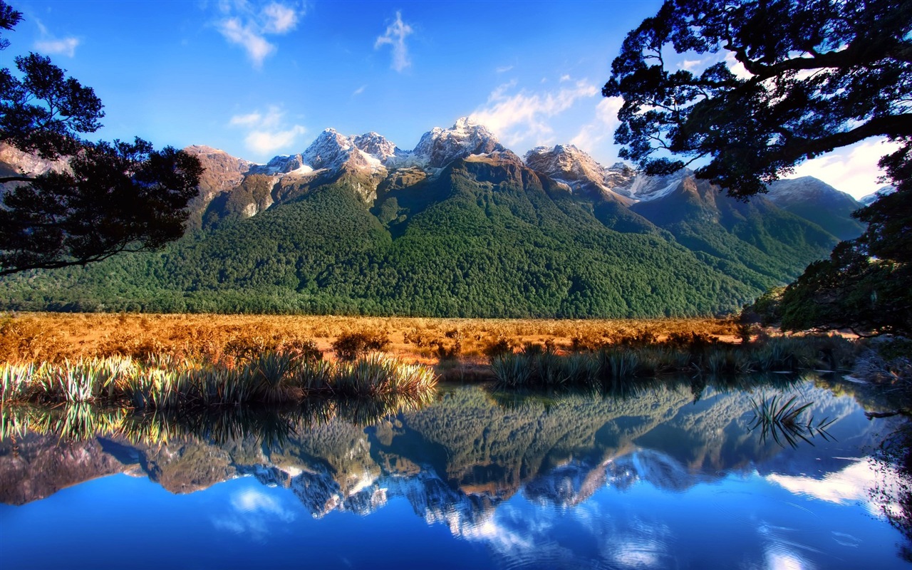 山脈の水の雲自然の美しさ、風景のHD壁紙 #17 - 1280x800