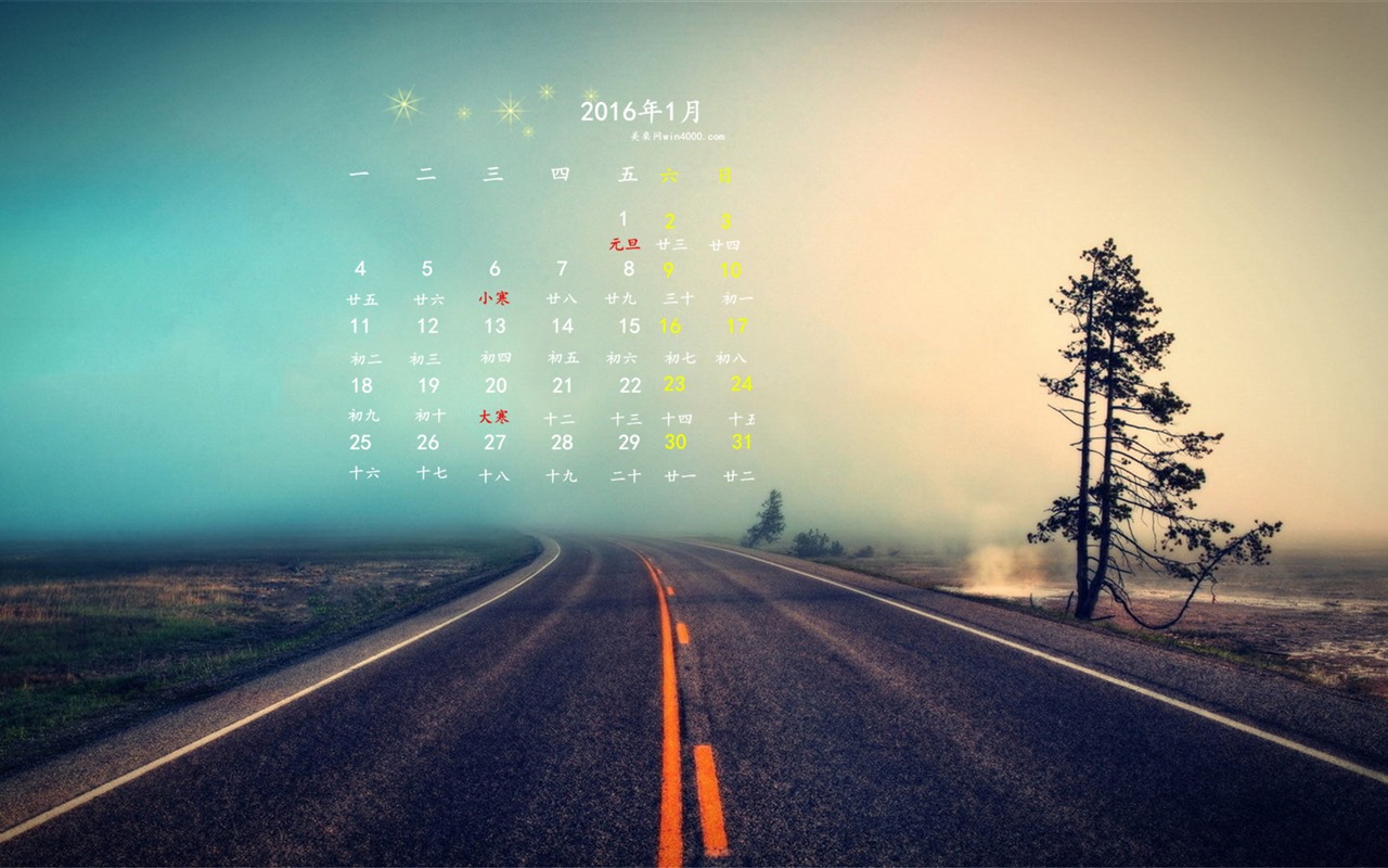 Januar 2016 Kalender Wallpaper (1) #6 - 1280x800