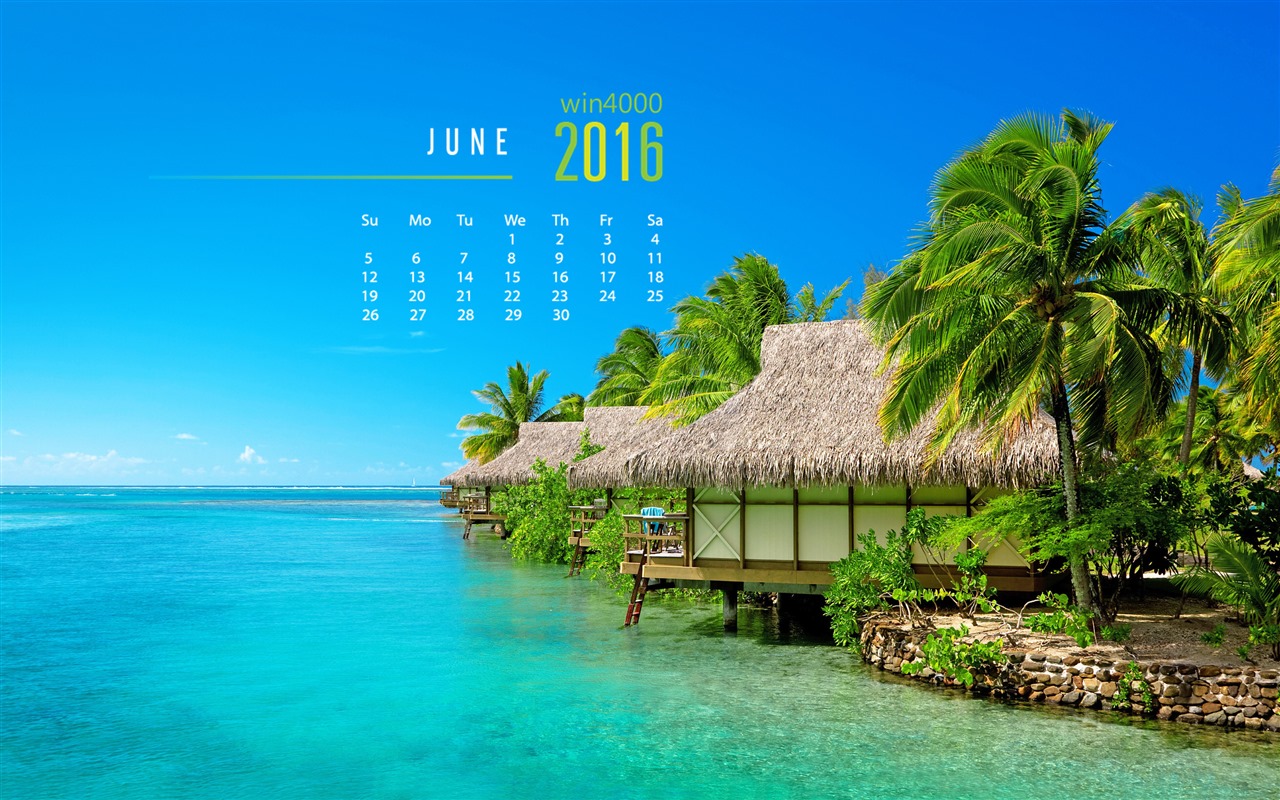 De junio de el año 2016 fondo de pantalla de calendario (1) #1 - 1280x800